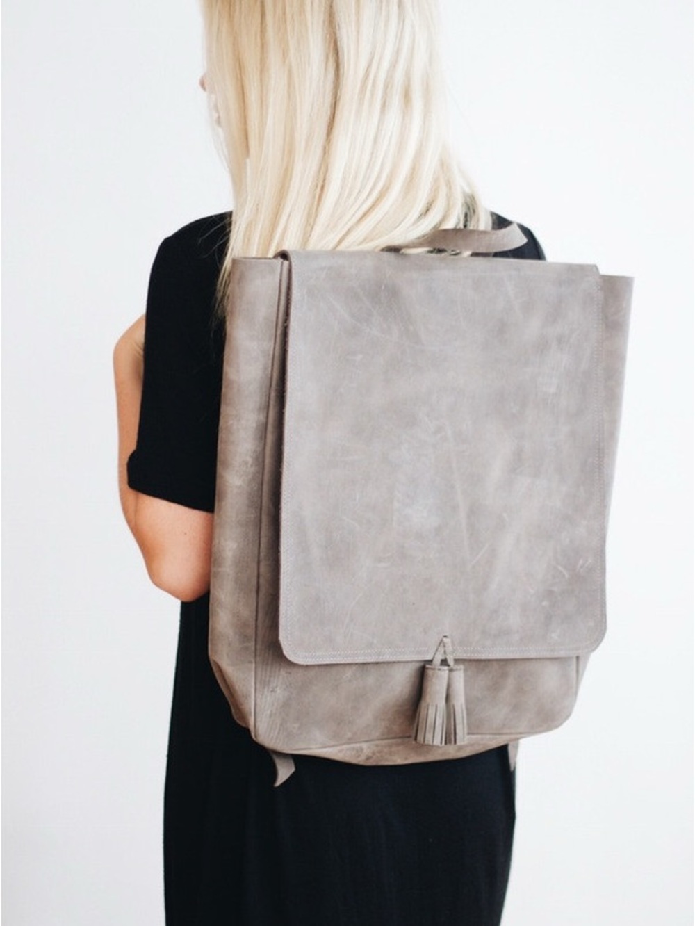 Rare Boutonne Gray Leather Backpack Ethically Handmade Full Grain Leather Fall